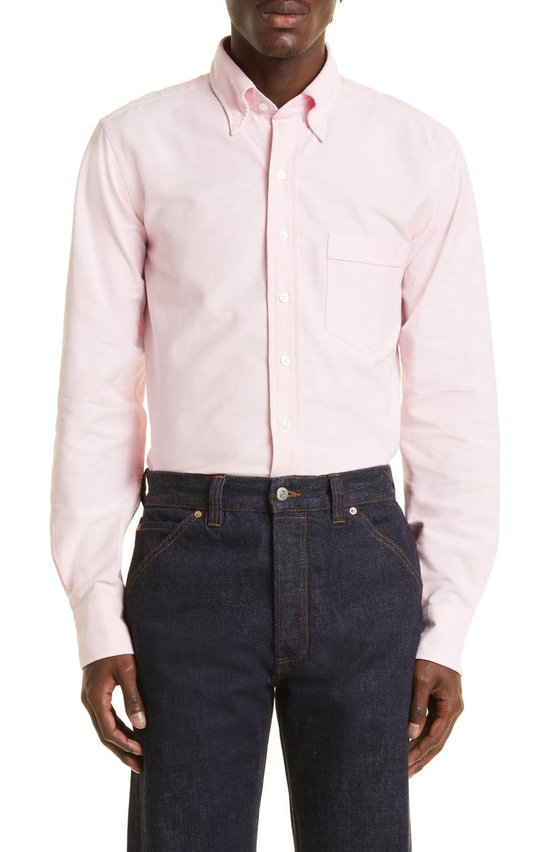 Drake's Oxford Cotton Button-Down Shirt, Main, color, Pink 990