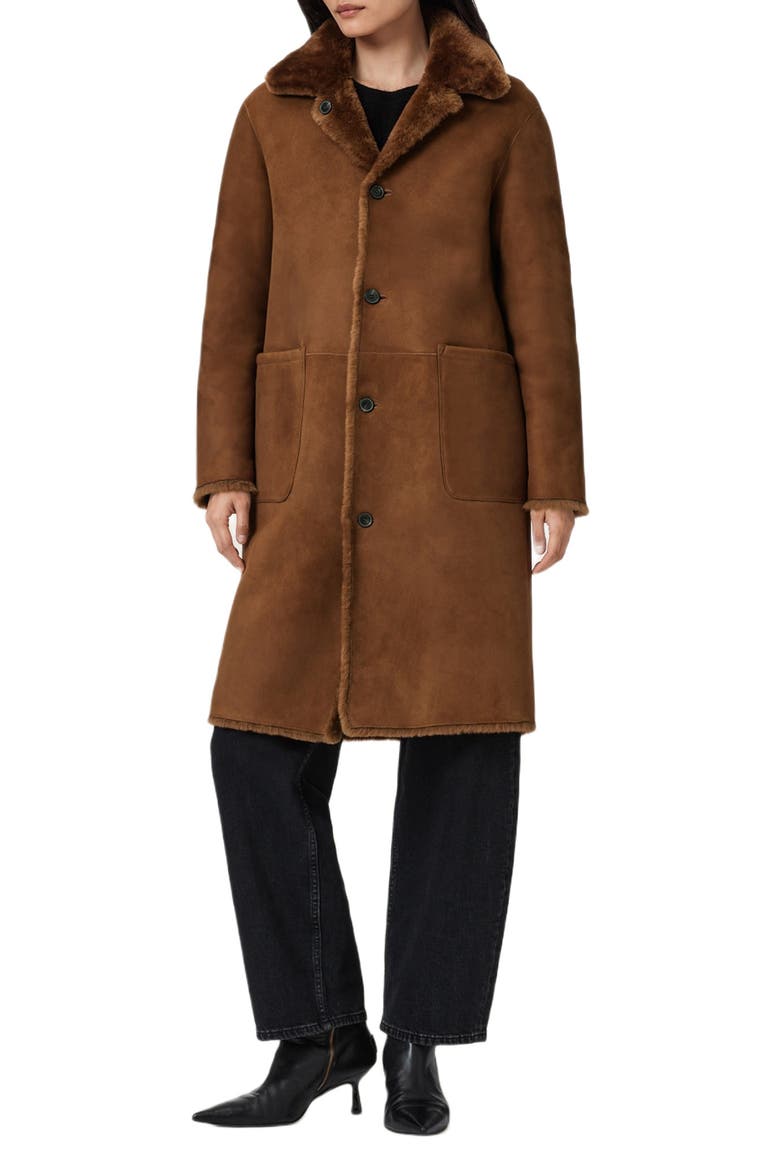 Serra Reversible Genuine Shearling Coat, Alternate, color, BITTER BROWN