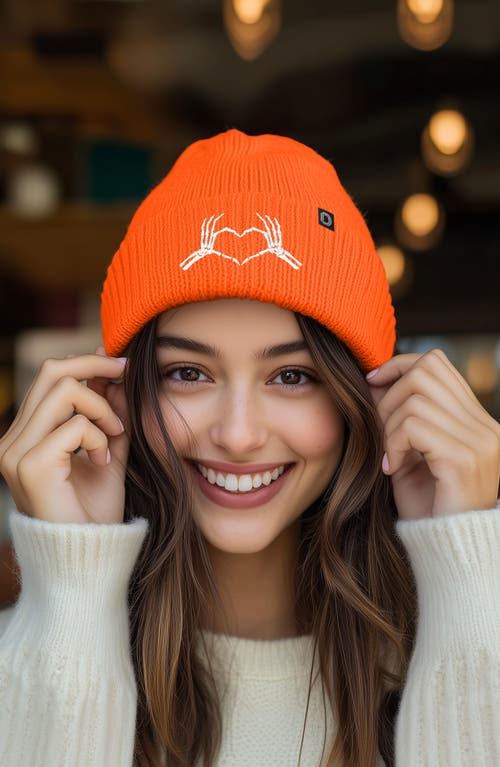 Dalix Heart Of Bones Beanie In Neon Orange