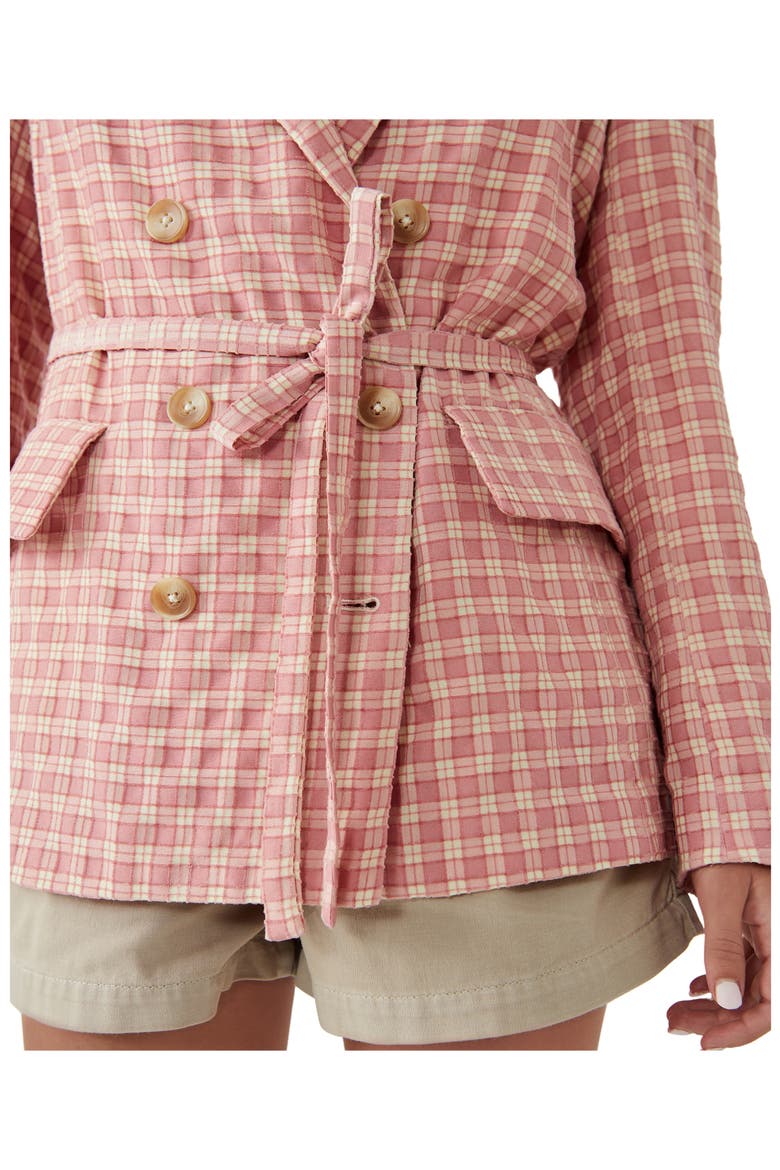 Olivia Tie Waist Gingham Double Breasted Blazer, Alternate, color, PINK