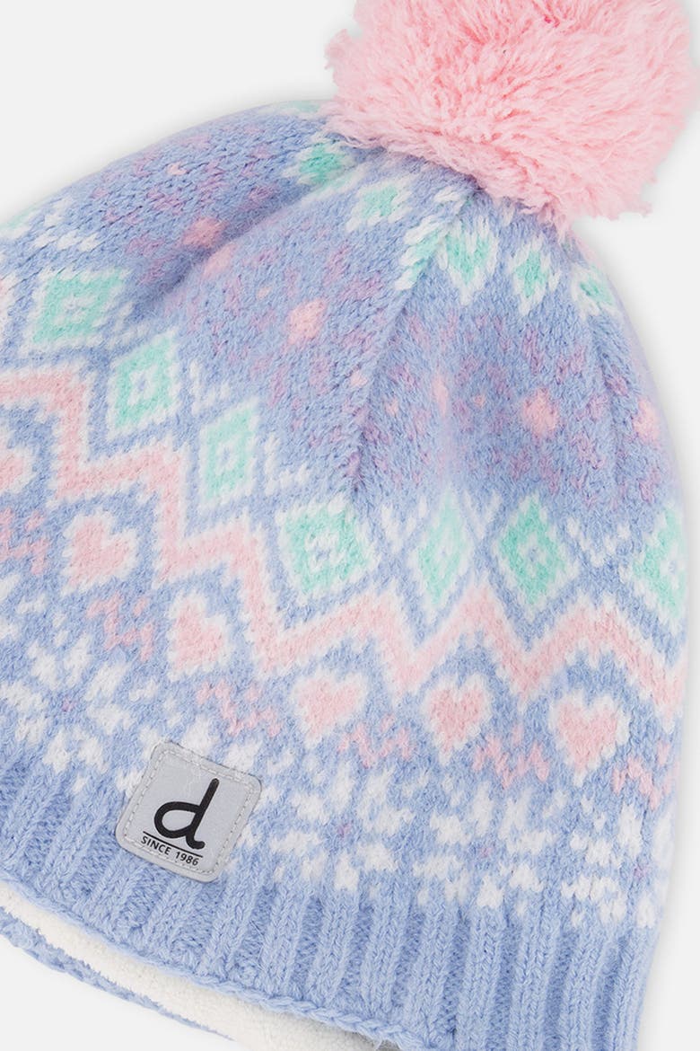 Peruvian Fair Isle Fleece Lined Earflap Knit Hat with Pompom, Alternate, color, Light Blue