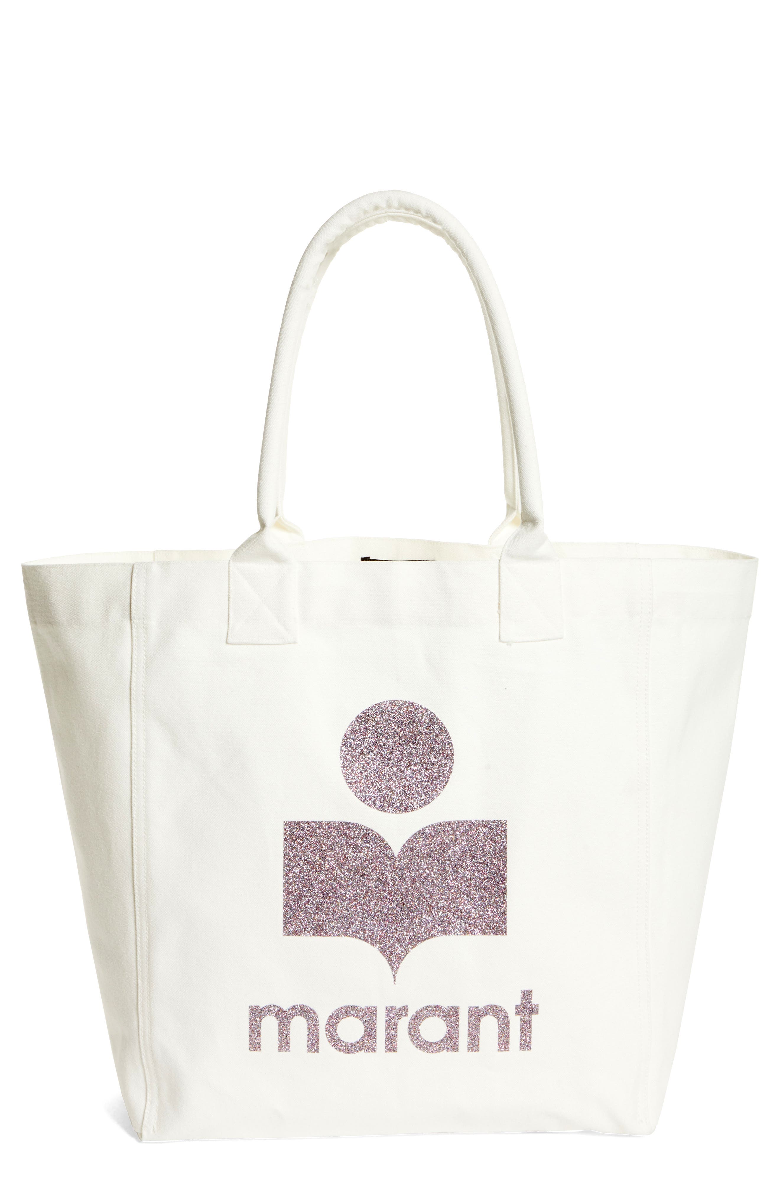 Isabel Marant Yenky Glitter Logo Canvas Tote, Main, color, 