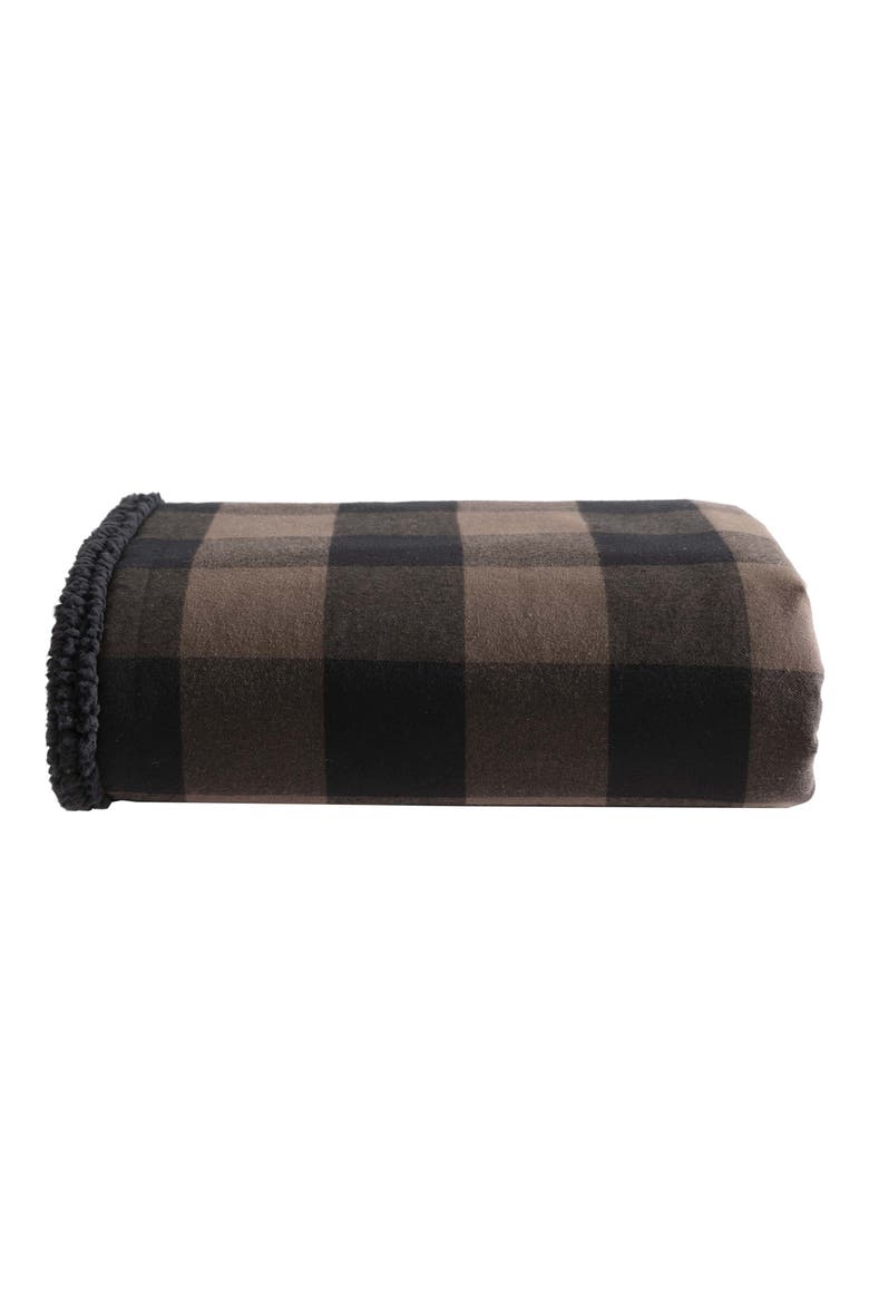 Cabin Plaid Faux Shearling Throw Blanket, Main, color, BROWN