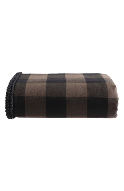 Cabin Plaid Faux Shearling Throw Blanket
