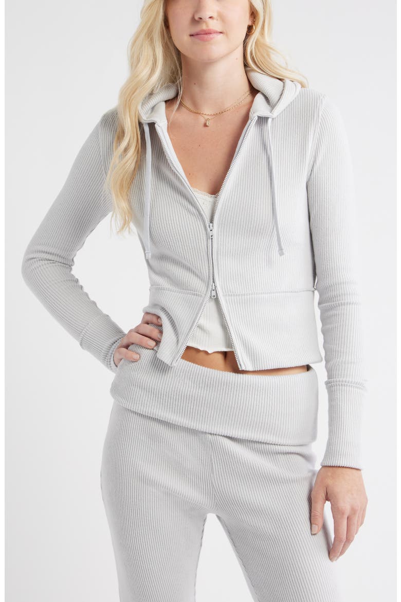 Hacci Rib Zip Hoodie, Main, color, GREY MICRO