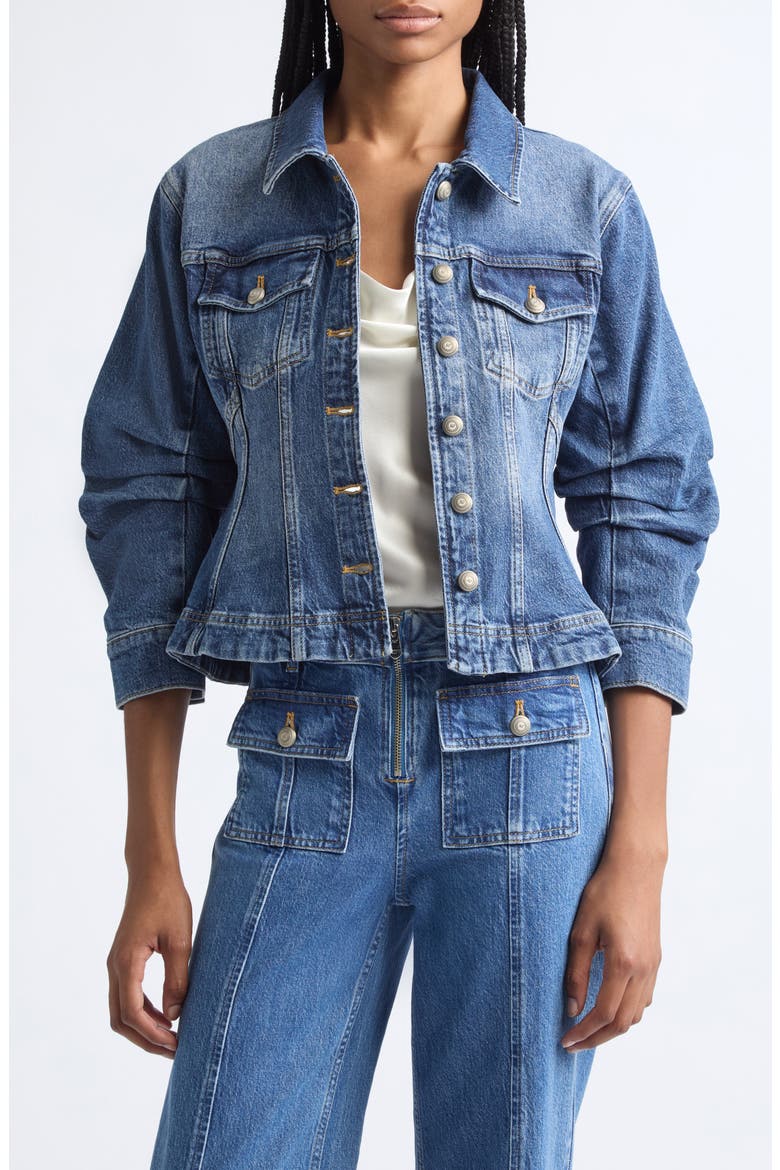 Gina Fitted Stretch Denim Jacket, Main, color, SEINE