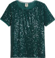 Anne Klein Short Sleeve Sequin Mesh Top