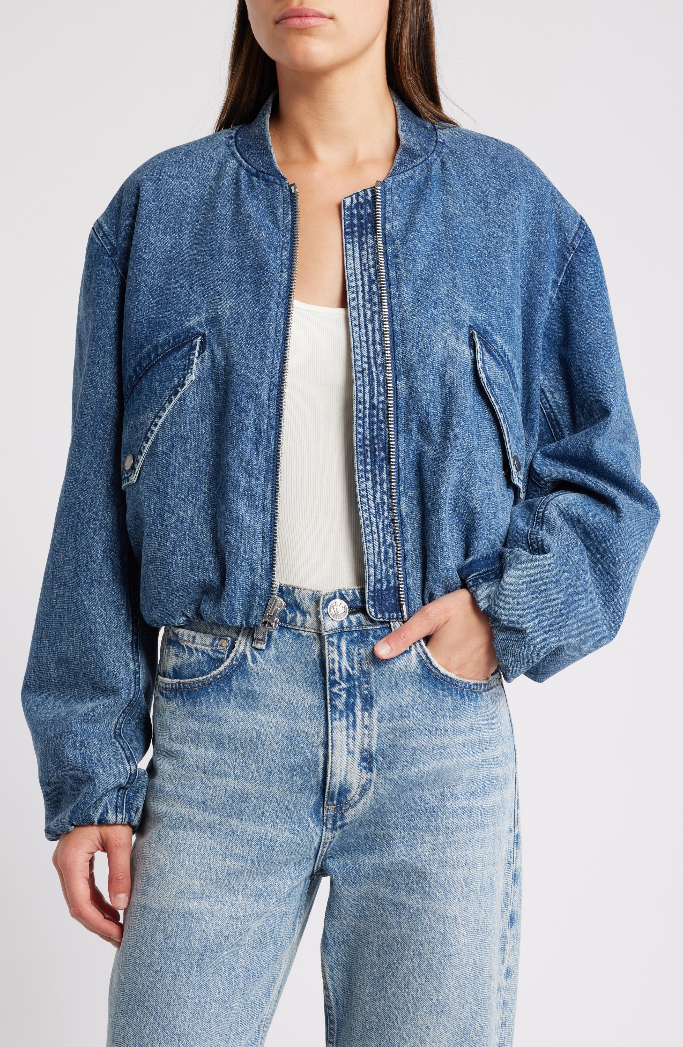Maggie Crop Denim Bomber Jacket