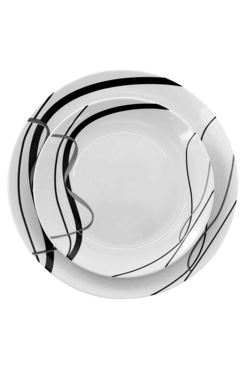 Sarah 24 Piece Porcelain Double Bowl Dinnerware Set, Service for 6, Alternate, color, White