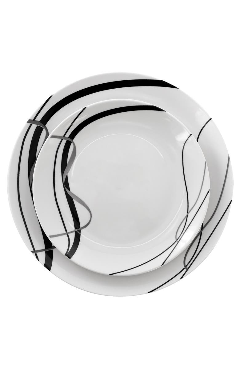 Elama Sarah 24 Piece Porcelain Double Bowl Dinnerware Set, Service for 6, Alternate, color, White