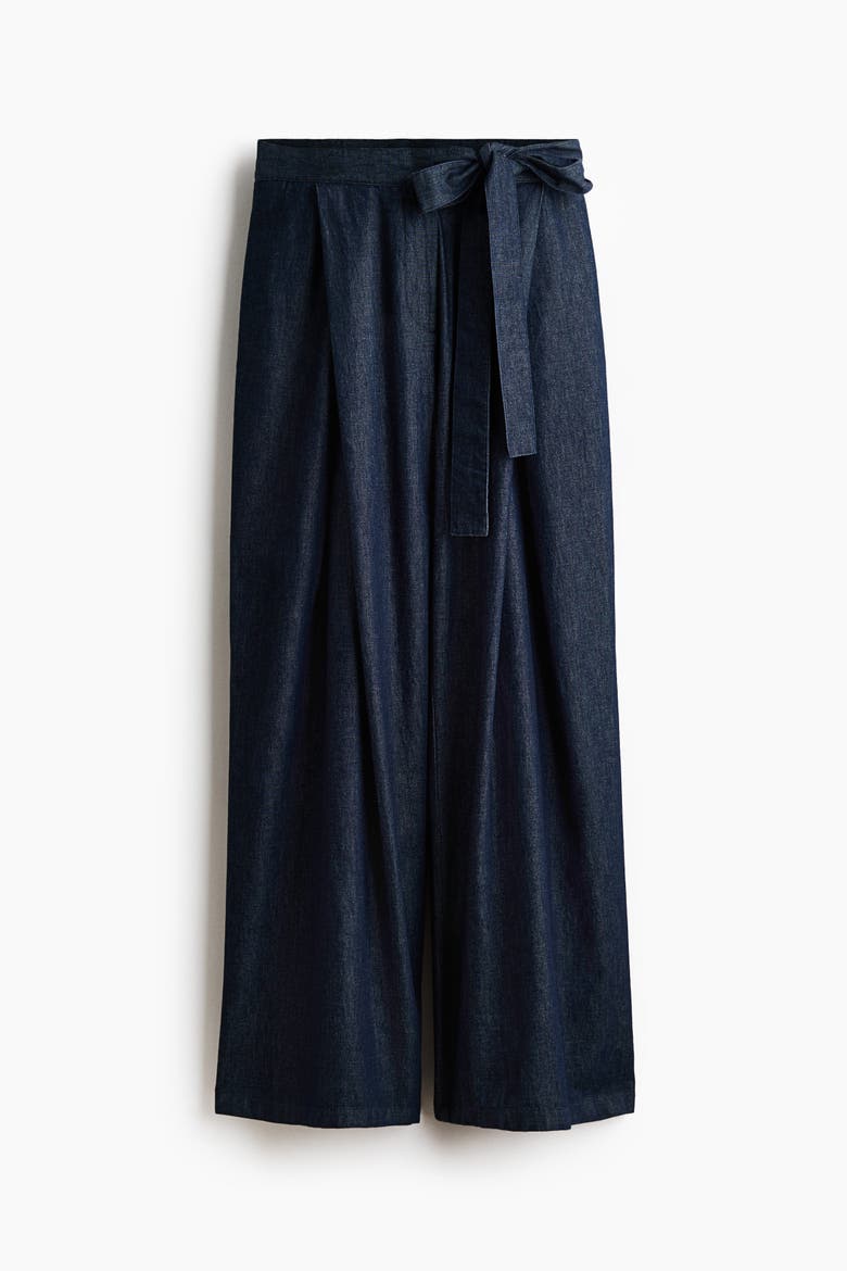 Tie-detail Denim Pants, Alternate, color, Dark denim blue