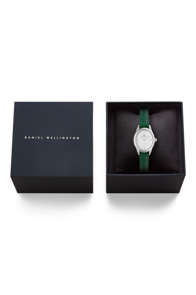 Ophelia Mini Leather Strap Watch, 22mm x 25.5mm, Alternate, color, SILVER-TONE/ GREEN
