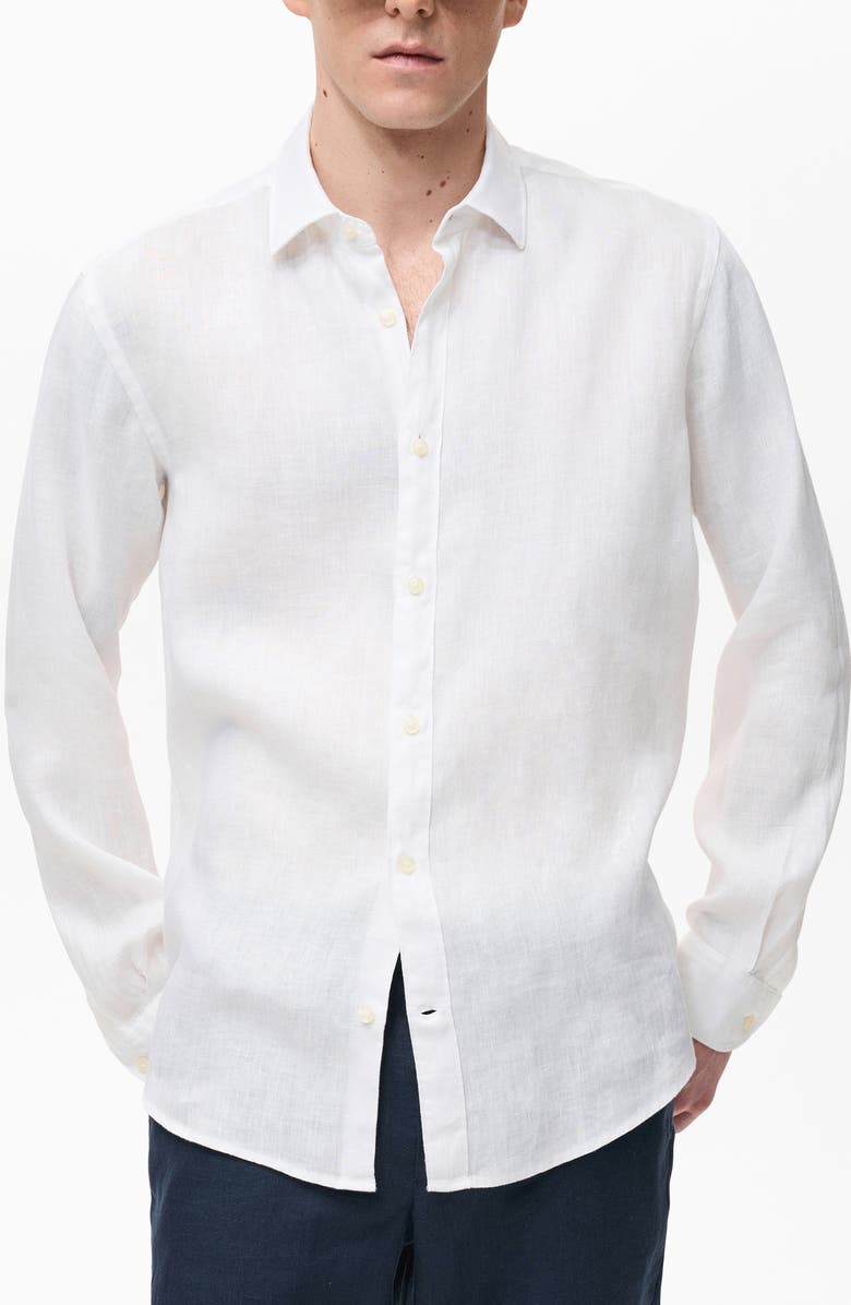 MANGO Classic Fit Linen Button-Up Shirt, Main, color, White
