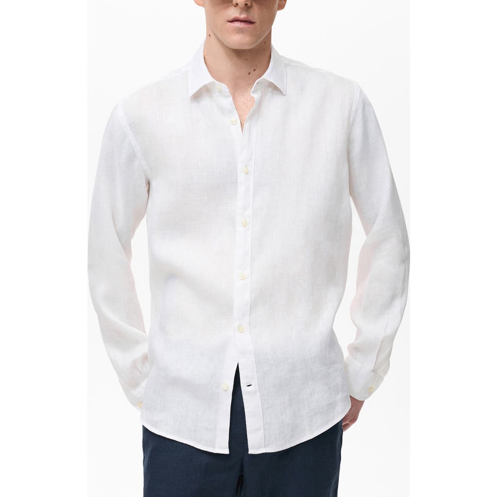 Mango Classic Fit Linen Button-up Shirt In White