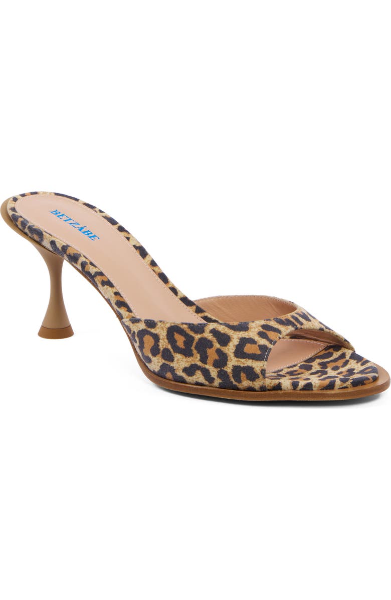 BETZÁBE Jenni Sandal, Main, color, Tan Leopard Suede Tonal Heel
