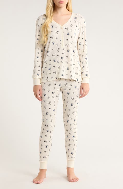 Cotton Blend Waffle Thermal Pajamas