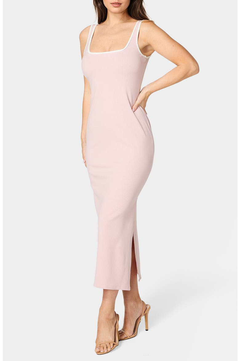 Contrast Square Neck Ribbed Maxi Tank Dress, Alternate, color, ROSE/ WHITE
