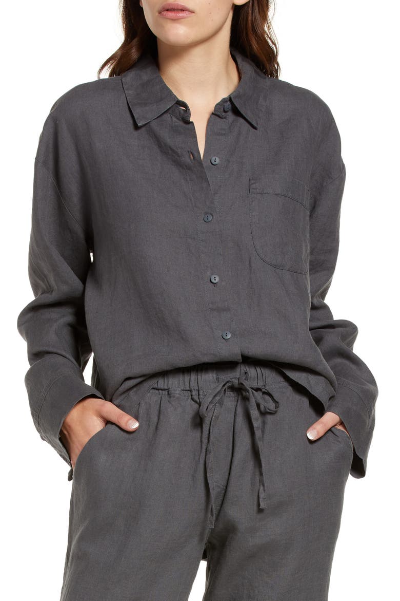 Women's Linen Shirt, Main, color, COAL