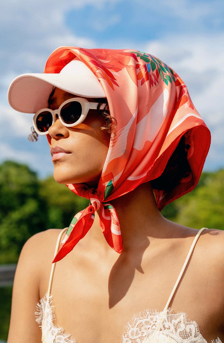 Jessie Zhao New York Double Sided Silk Scarf Crossing Red, Alternate, color, Red