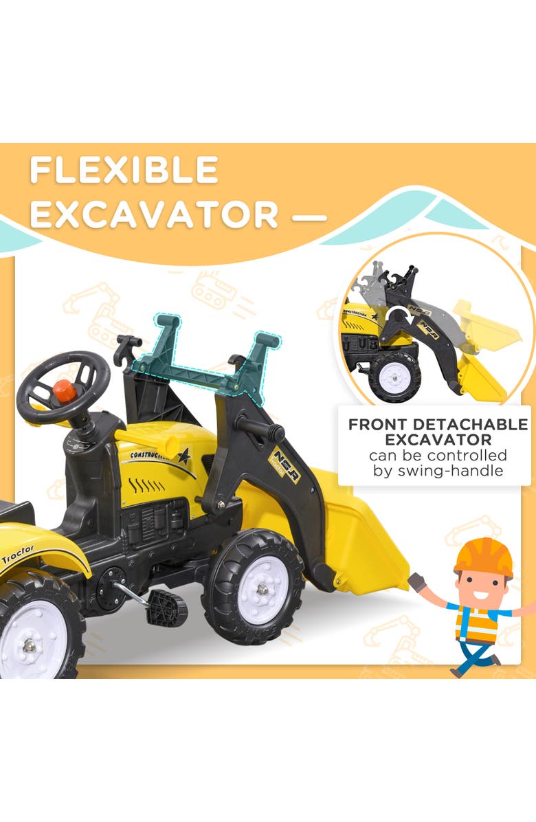 Aosom Kids Ride-On Bulldozer with Bucket, Trailer, Alternate, color, Yellow