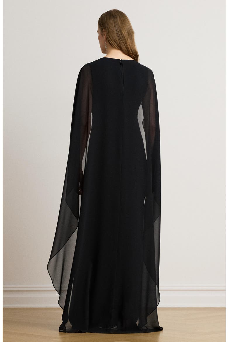 Drape Sleeve Cape Gown, Alternate, color, BLACK