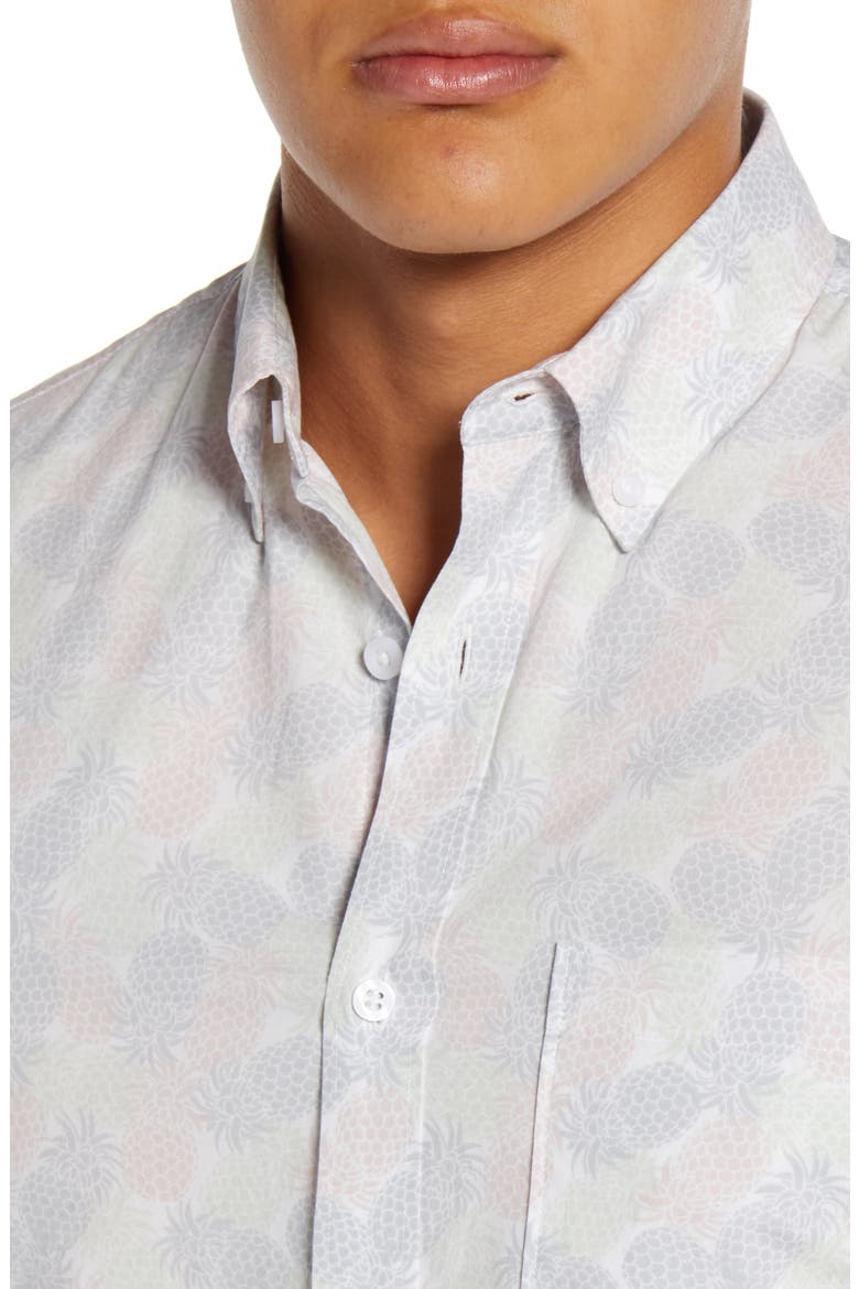 Slim Fit Pineapple Print Short Sleeve Button-Down Shirt, Alternate, color, WHITE PINK PINEAPPLES