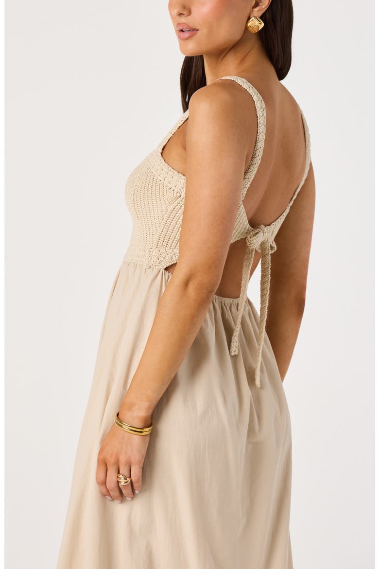 Jacquelin Mixed Media Back Cutout Midi Dress, Alternate, color, NATURAL
