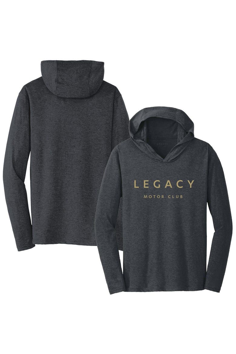 Women's Checkered Flag Heather Black LEGACY Motor Club Team Long Sleeve Hoodie T-Shirt, Main, color, Heather Black