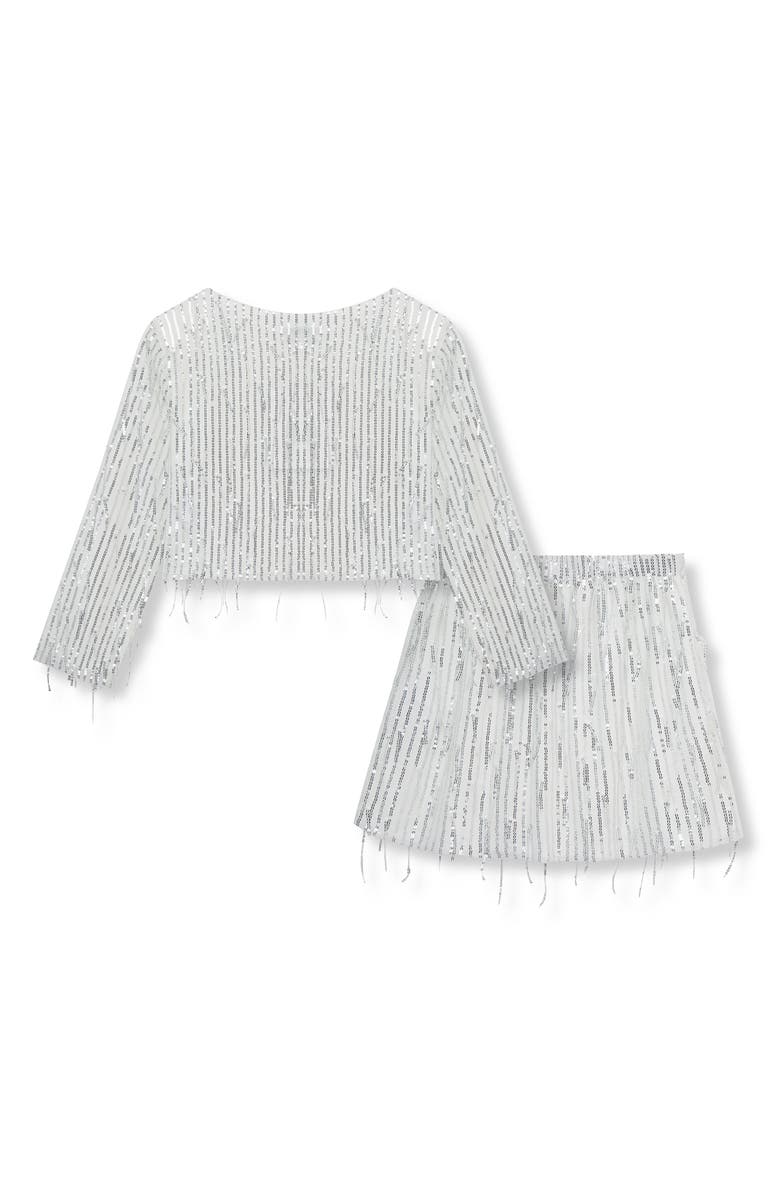 Habitual Kids Kids' Fringe Sequin Long Sleeve Top & Skirt Set, Alternate, color, Silver