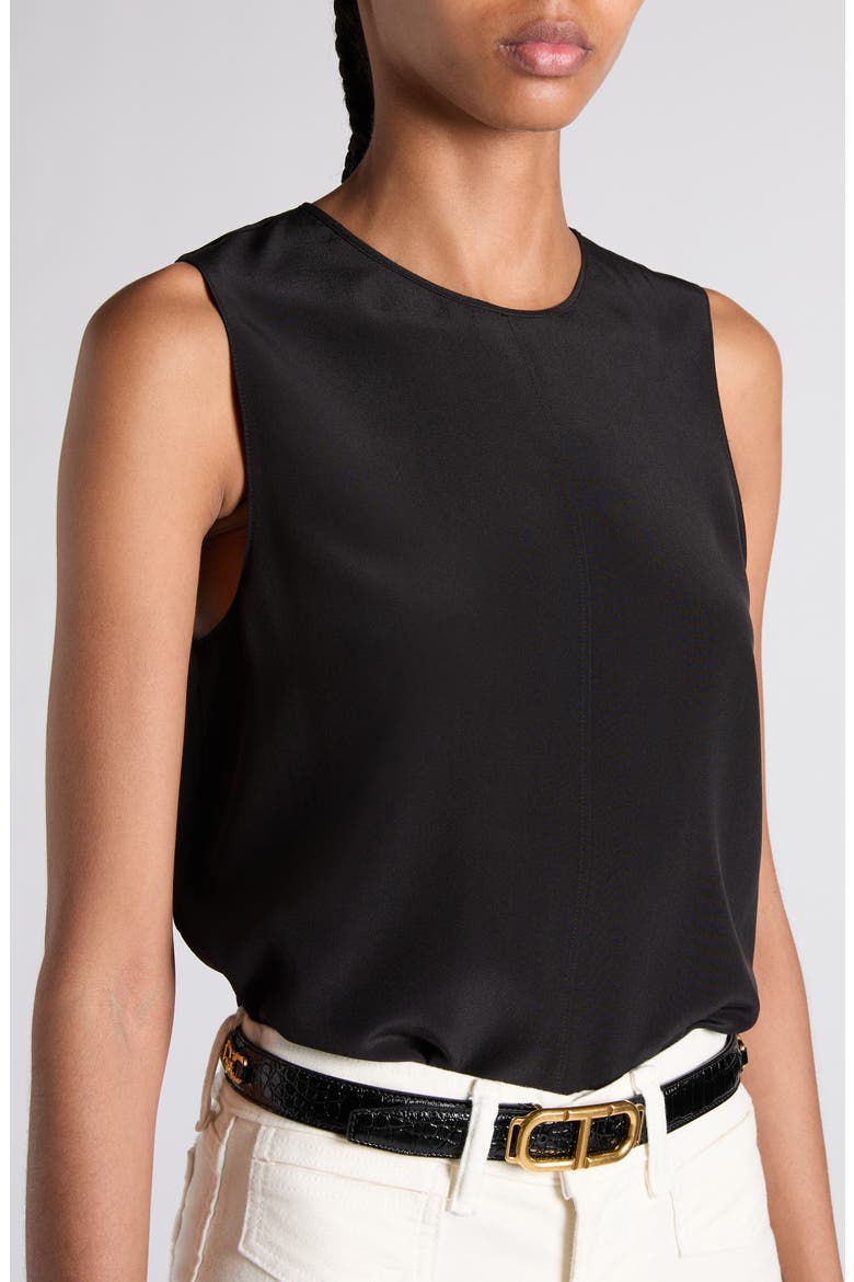 Silk Crêpe de Chine Sleeveless Top, Alternate, color, LB999 BLACK