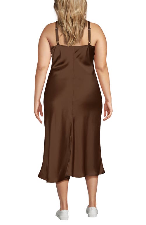 Lands' End Plus Size Satin Slip Dress In Brown