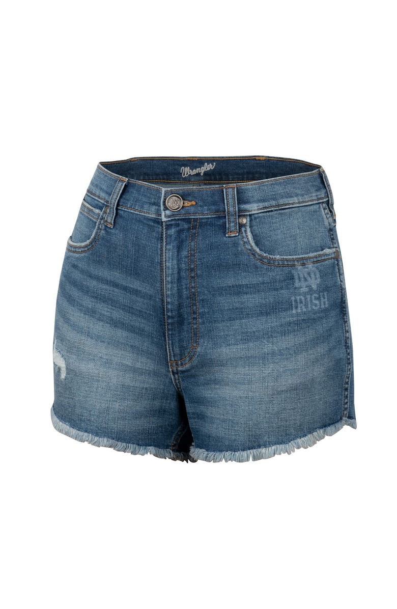 COLOSSEUM X WRANGLER Women's Colosseum x Wrangler Blue Notre Dame Fighting Irish Retro High Rise Cut-Off Shorts, Alternate, color, 