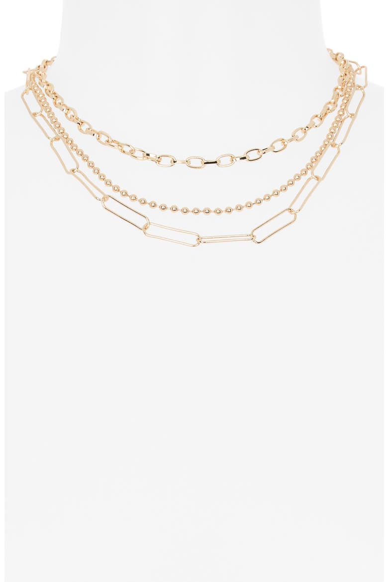 Mixed Chains Layered Necklace, Alternate, color, GOLD