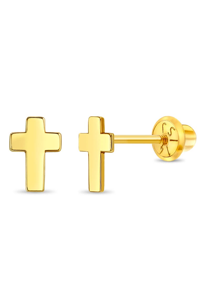 14k Tiny Cross Earrings, Main, color, Gold