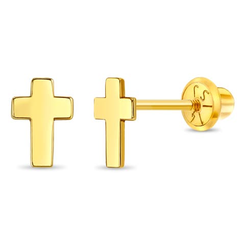 14k Tiny Cross Earrings