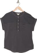 Lucky Brand Mixed Media Short Sleeve Cotton Henley Top