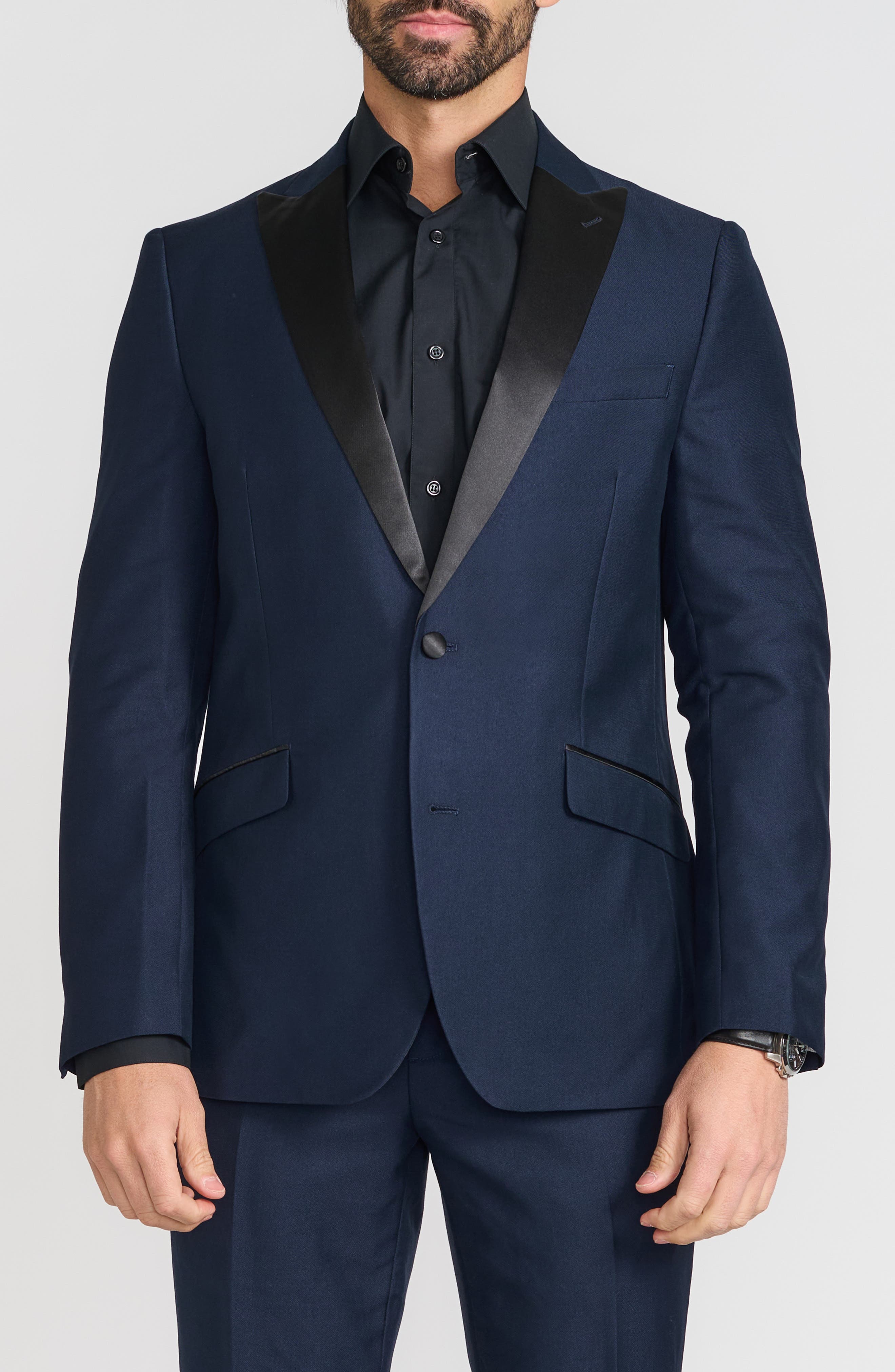 SAVILE ROW CO Navy Peak Lapel Slim Fit Tuxedo Jacket