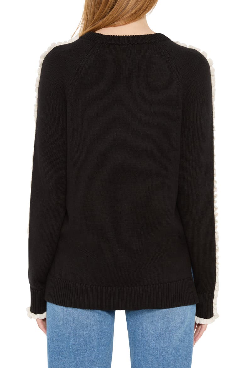 Ruffle Trim Cotton Blend Sweater, Alternate, color, BLACK ONYX