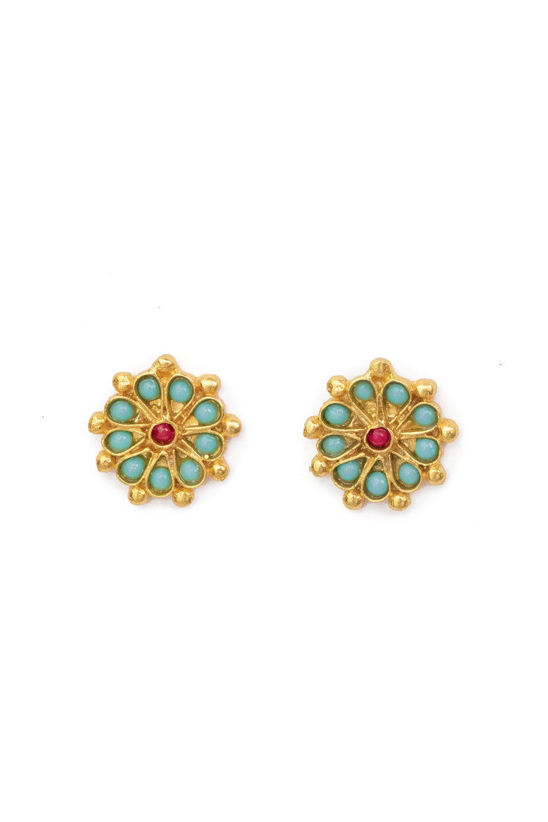 Agate Beaded Stud Earrings, Main, color, Brass