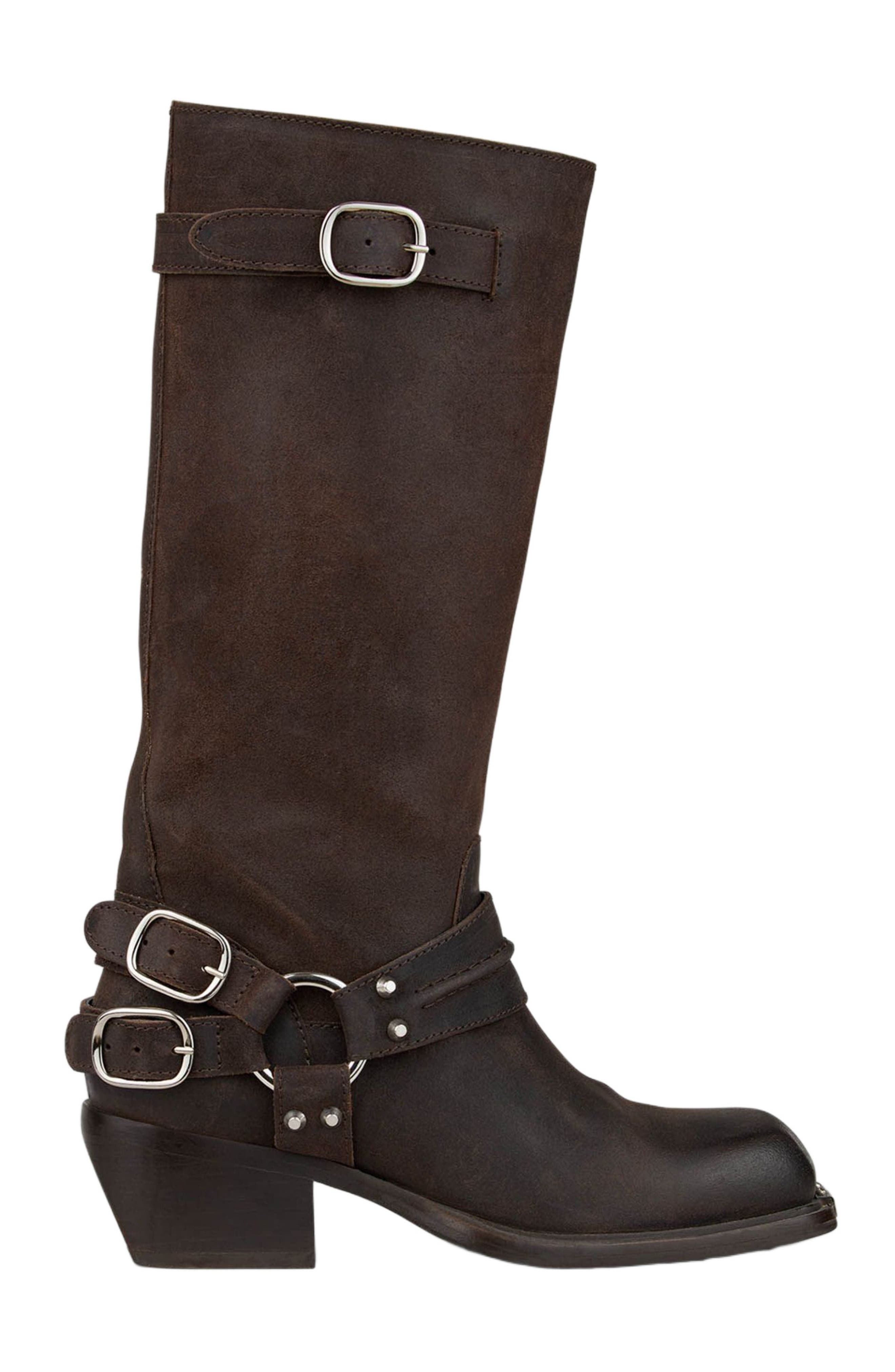 SANDRO Leather buckle boots, Main, color, Brown