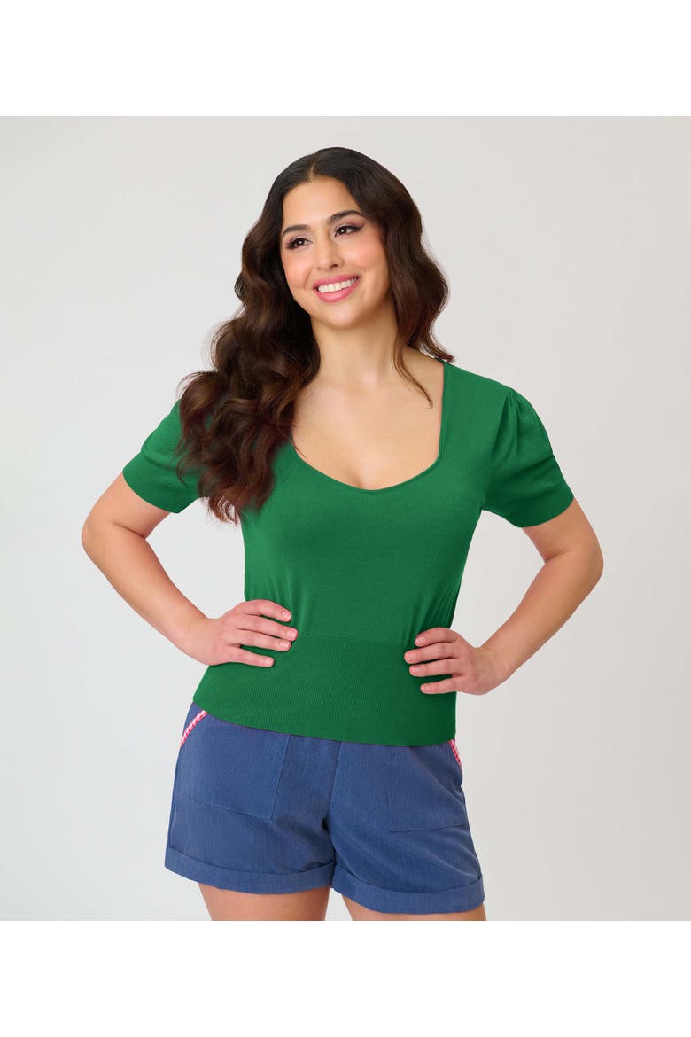 1950s Short Sleeve Sweater, Alternate, color, Green Solid