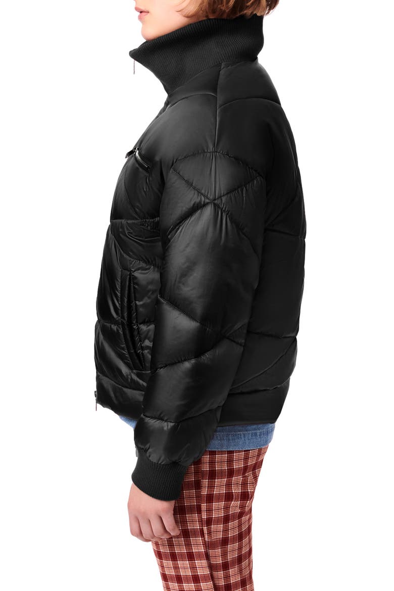 Zigzag Nylon Puffer Jacket, Alternate, color, BLACK