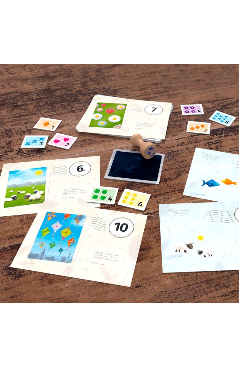 HABA Pio's Pigeon Post Board Game for Kids 5 & Up, A Fun Arithmetic Family Game and Stem Toy with Postcards and Mail, Alternate, color, Yellow Multi