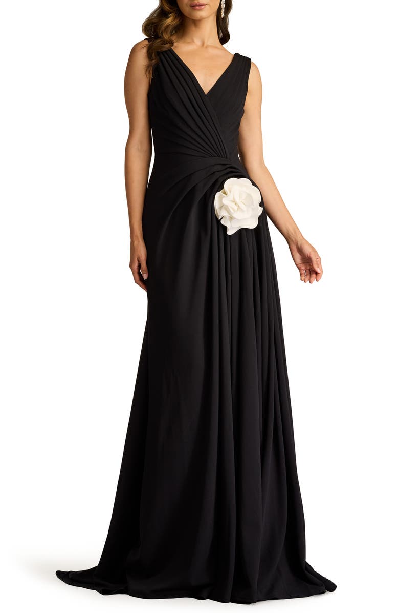 Tadashi Shoji Rosette Detail Sleeveless A-Line Gown, Main, color, 