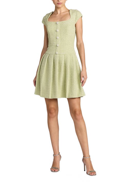 Boucle Cap Sleeve Pleated Skirt Mini Dress