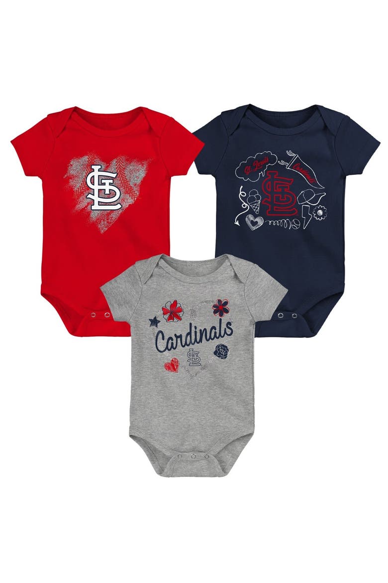Infant Red/Navy/Gray St. Louis Cardinals Batter Up 3-Pack Bodysuit Set, Alternate, color, Red