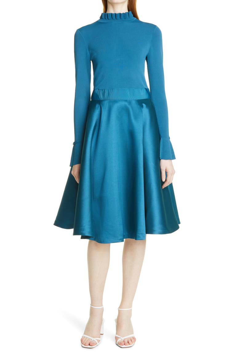 Zadi Mix Media Long Sleeve Dress, Main, color, MID-BLUE