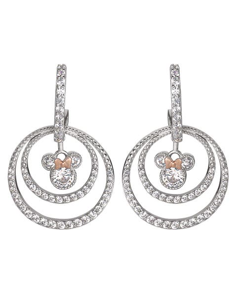 Minnie Mouse Jewelry, Double Hoop Cubic Zirconia Dangle Earrings