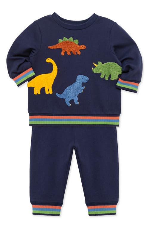 Little Me Dino Sweatshirt & Pants Set In Blue