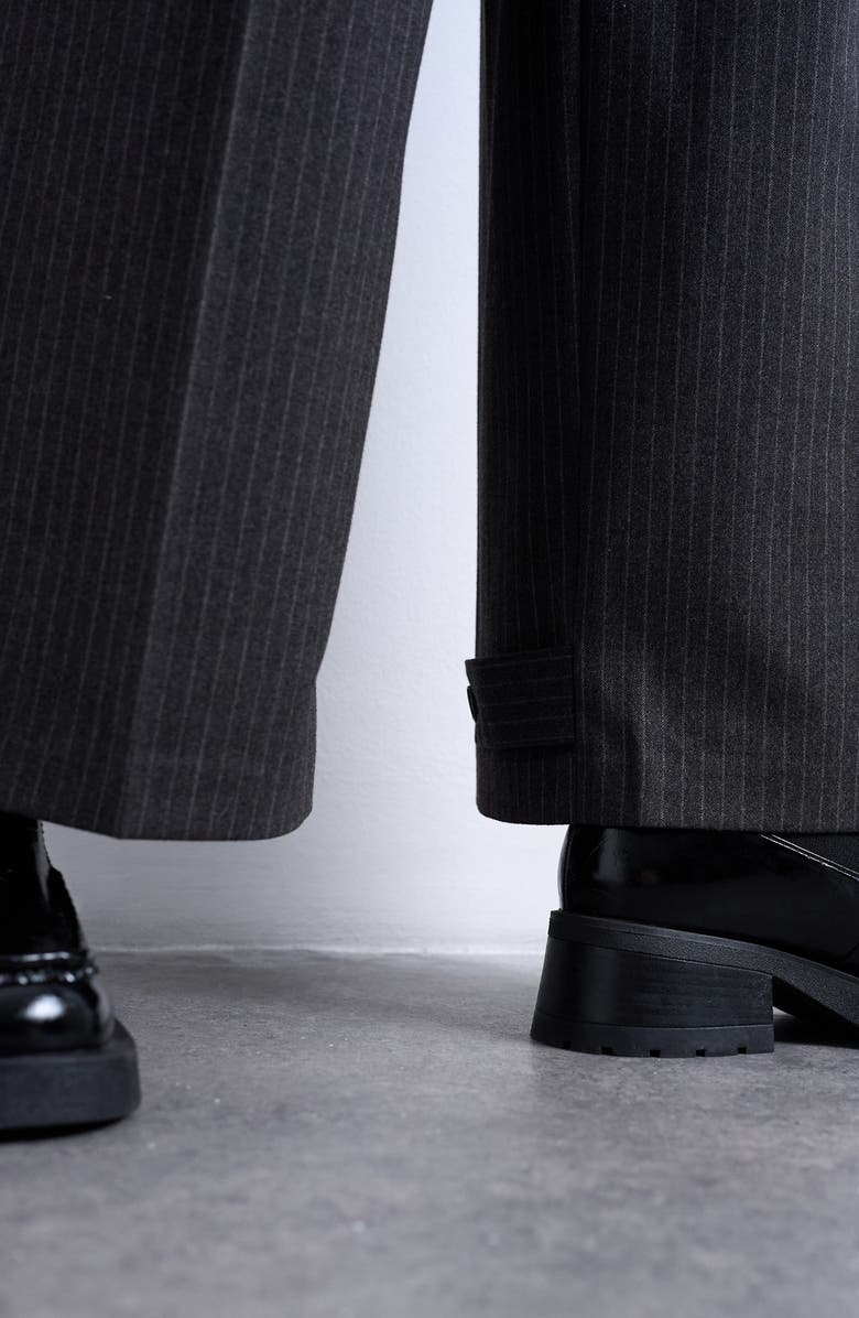 Topshop Pinstripe Tailored Pants, Alternate, color, Charcoal